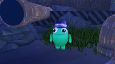 Roblox Bepo Green Repo Wearing Purple Hat With Goggles Standing Near Pipes
