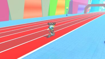 Roblox Bike Training Avatar Wearing Silver Helmet Riding A Bike On Red Track