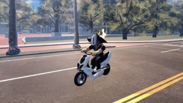 Roblox Bikeworld Avatar Wearing Silver Helmet Riding White Scooter