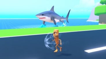 Roblox Brainrot Training Wooden Stick With Face Running Past Shark Wearing Trainers