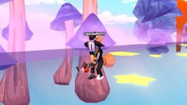 Roblox Broom Training Avatar Wearing Silver Helmet Riding On Top Of Broom Near Giant Purple Mushrooms