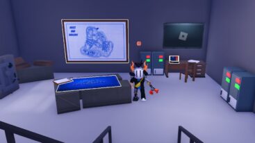 Roblox Heist N Hideout Avatar Wearing Silver Helmet Standing In Safe House Heist Planning Room