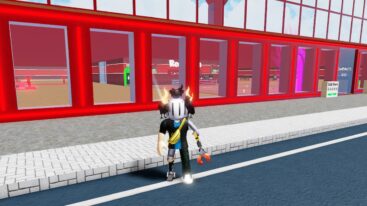 Roblox Hotel Tycoon 2 Avatar Wearing Silver Helmet And Claw Hand Standing Outside Red Windows