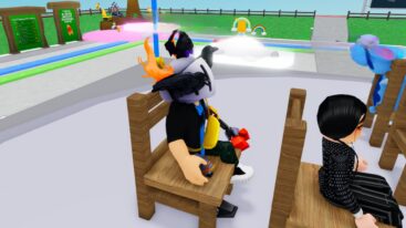 Roblox Musical Chairs Avatar Wearing Silver Helmet Sitting On Wooden Chair