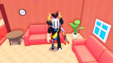 Roblox My Hotel Avatar Wearing Silver Helmet Standing Near Two Red Couches