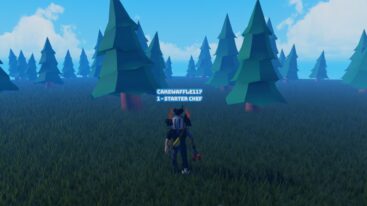 Roblox Order Up Avatar Wearing Silver Helmet Standing In Woods Near Trees