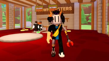 Roblox Pawn Master Tycoon Avatar Wearing Silver Helmet Standing In Red Room As Queue Forms