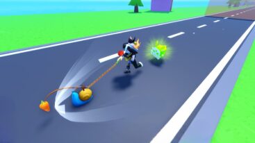 Roblox Pets League Race Avatar Wearing Silver Helmet Holding Onto A Blue Snails Leash Chasing A Carrot
