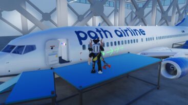Roblox Plane Tycoon 2 Avatar Wearing Silver Helmet Standing Outside Path Airline Plane