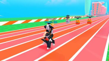 Roblox Ride Race Avatar Wearing Silver Helmet Riding On The Shoulders Of Npc With Black Cap