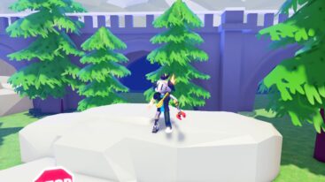 Roblox Schedule Avatar Wearing Silver Helmet Standing On Top Of Giant Flat Boulder Near Trees And Castle Wall