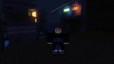 Roblox Shinobi Rising Red Haired Student Standing On Rooftop Near Neon Signs While Raining