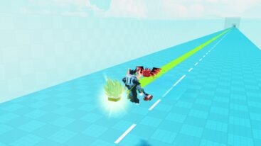 Roblox Speed Race Avatar Wearing Silver Helmet Speeding Down Blue Track With Red Devil Pet And Spiky Yellow Pet