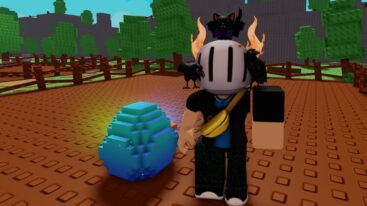Roblox Start A Farm Avatar Wearing Silver Helmet Standing On Dirt Blue Sparkly Egg