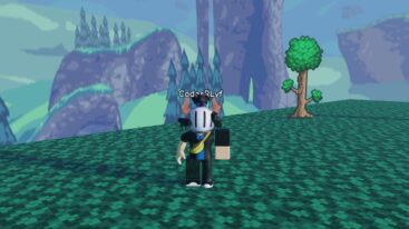 Roblox Terraria Tower Defense Avatar Wearing Silver Helmet Standing Near 2d Trees And Mountains