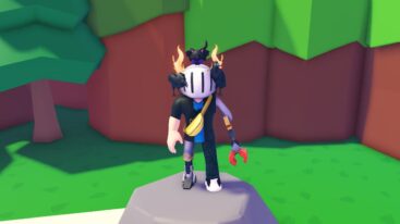 Roblox Tiktok Clicker Avatar Wearing Silver Helmet Standing On Rock Near Tree