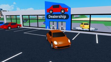Roblox Vehicle Tycoon Dark Orange Car Parked Before Blue Signed Dealership