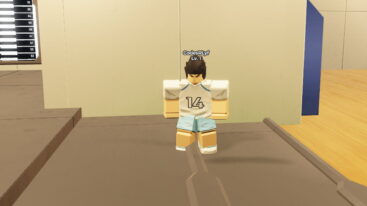 Roblox Volleyball Ascended Avatar With Spiky Brown Hair Wearing White Sport Strip With Number 14