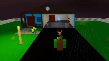 Roblox Yard Sale Simulator Avatar Wearing Silver Helmet In Front Of House Holding Green Angry Zombie