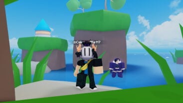 Roblox Anime Galaxy Avatar Wearing Silver Helmet Standing On Rock Near Water With Female Npc Garbed In Purple