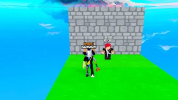Roblox Anime Training Evolution Avatar Wearing Silver Helmet Standing Near Red Haired Npc Near Stone Wall