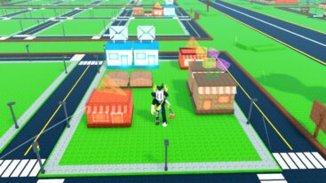 Roblox Build A City Avatar Wearing Silver Helmet And Claw Arm Standing In Middle Of Small City