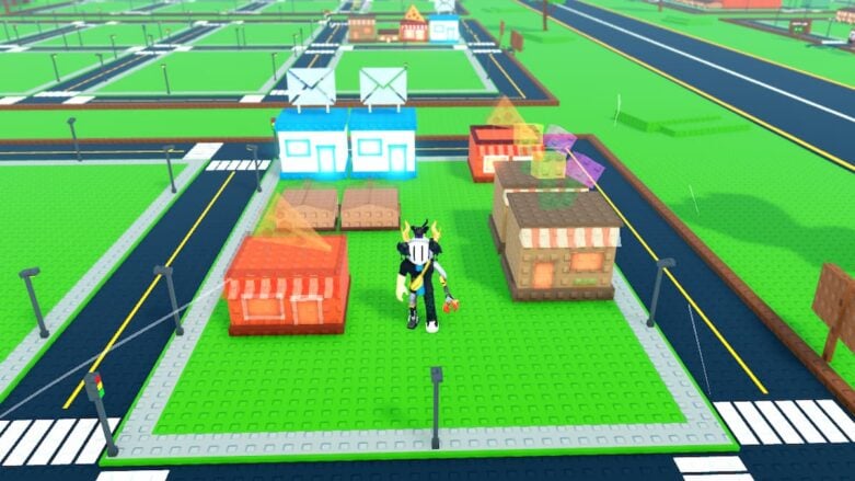 Roblox Build A City Avatar Wearing Silver Helmet And Claw Arm Standing In Middle Of Small City