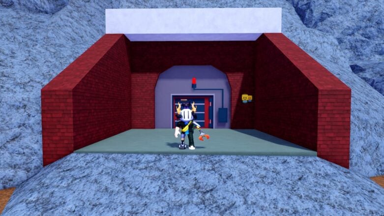 Roblox Bunker Tycoon Avatar Wearing Silver Helmet And Metal Claw Arm Standing Near Red Bricked Bunker