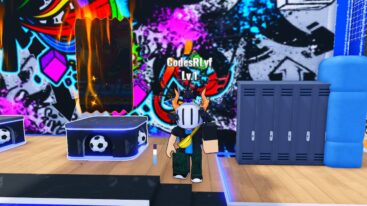 Roblox Egoist Rematch Avatar Wearing Silver Helmet Standing Near Lockers And Glowing Orange Cloak