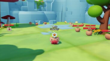 Roblox Evolve Little Monster Piggy With Red Nose And Flower On Head Near Fruit