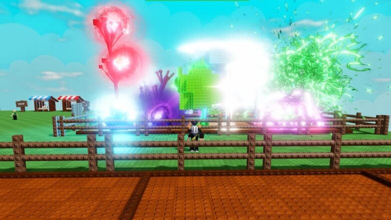 Roblox Garden Rng Avatar Wearing Silver Helmet Near Fence Standing Before Various Plants Of Different Colors And Glows Blue Red Green White