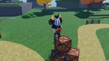 Roblox Go Dit Avatar Wearing Silver Helmet Holding Detector While Standing On Wooden Boxes