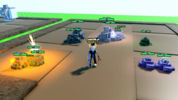 Roblox Grow Mine Avatar Wearing Silver Helmet Standing In Middle Of Stone Iron Copper Coal Mine