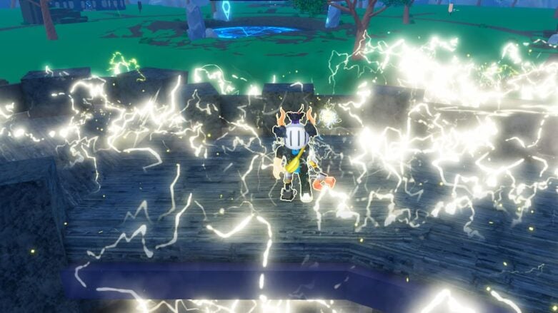 Roblox Kingdom Of Magic Tycoon Avatar Wearing Silver Helmet Surrounded By Lightning
