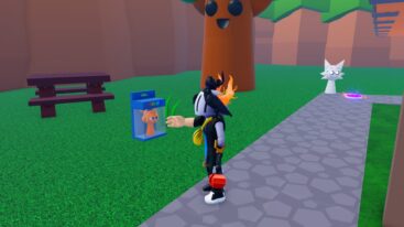 Roblox Make A Sprunki Tycoon Avatar Wearing Silver Helmet Holding An Orange Sprunki In Packaging As Smiling Tree And White Sprunki In Background