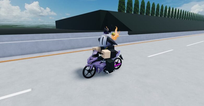 Roblox Moped Bike Racing Avatar Wearing Silver Helmet Driving A Pink Moped On A Road