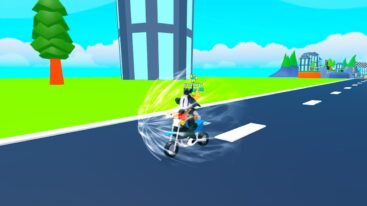 Roblox Motorcycle Racing Avatar Wearing Silver Helmet Riding On Blue Motorcycle On Road