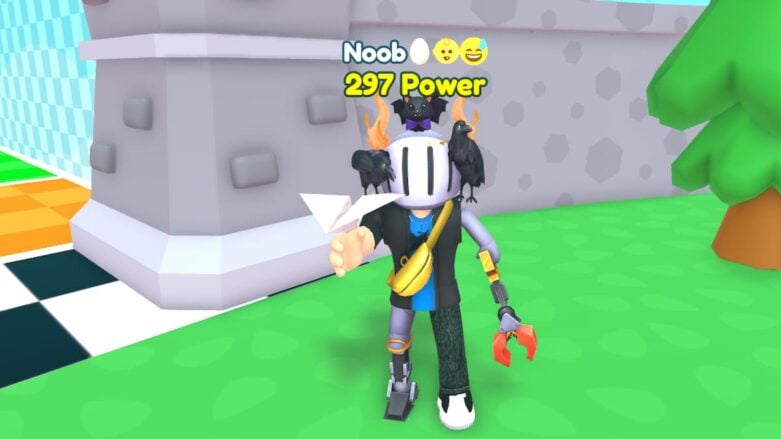 Roblox Paper Plane Simulator Avatar Wearing Silver Helmet With Animals On Top Holding A Paper Plane