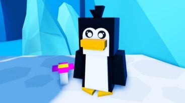 Roblox Penguin Partners A Blocky Black Penguin Standing Near Pink Flower On Ice