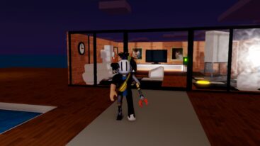 Roblox Sea Mansion Tycoon Avatar Wearing Silver Helmet Standing Outside Luxury Room On Water