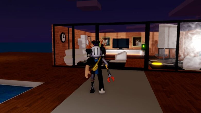 Sea Mansion Tycoon Codes January 2026 Try Hard Guides Roblox Sea Mansion Tycoon Avatar Wearing Silver Helmet Standing Outside Luxury Room On Water 781x439 