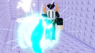 Roblox Slap Me Tower Avatar Wearing Silver Helmet Holding Massive Thunder Blue Glove
