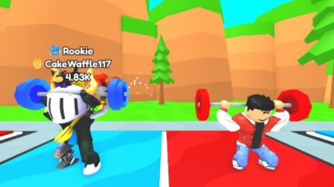 Roblox Squat Battles Simulator Avatar Wearing Silver Helmet Squatting With Blue Barbell Against Red Clothed Bully With Red Barbell