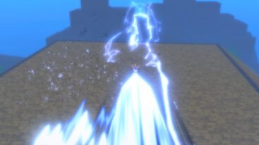 Roblox Universal Piece Avatar Wearing Silver Helmet Firing Massive Electric Beam From Fingers
