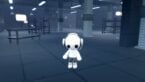 Roblox Anchored A White Avatar Wearing Headphones Standing In Massive Warehouse With Shelves