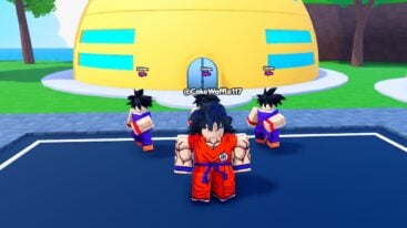 Roblox Anime Eternal Red Robbed Avatar With Purple Clothed Avatars Behind Near Yellow Domed House