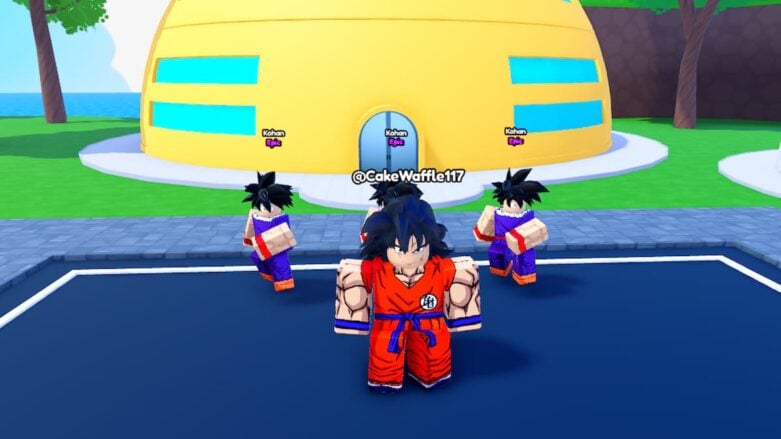 Roblox Anime Eternal Red Robbed Avatar With Purple Clothed Avatars Behind Near Yellow Domed House