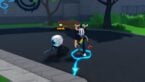 Roblox Anime Rising Avatar Wearing Silver Helmet And Claw Arm Standing In Park Near Bench