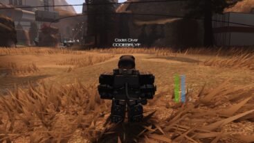 Roblox Battle Divers Avatar Wearing Black Armor Standing On Dried Dead Grass