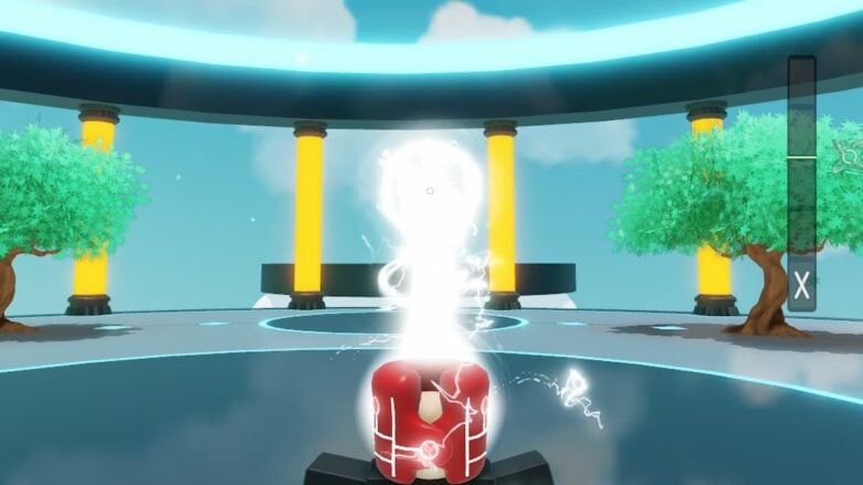 Roblox Beam Battles Red Helmted Avatar Firing White Beam